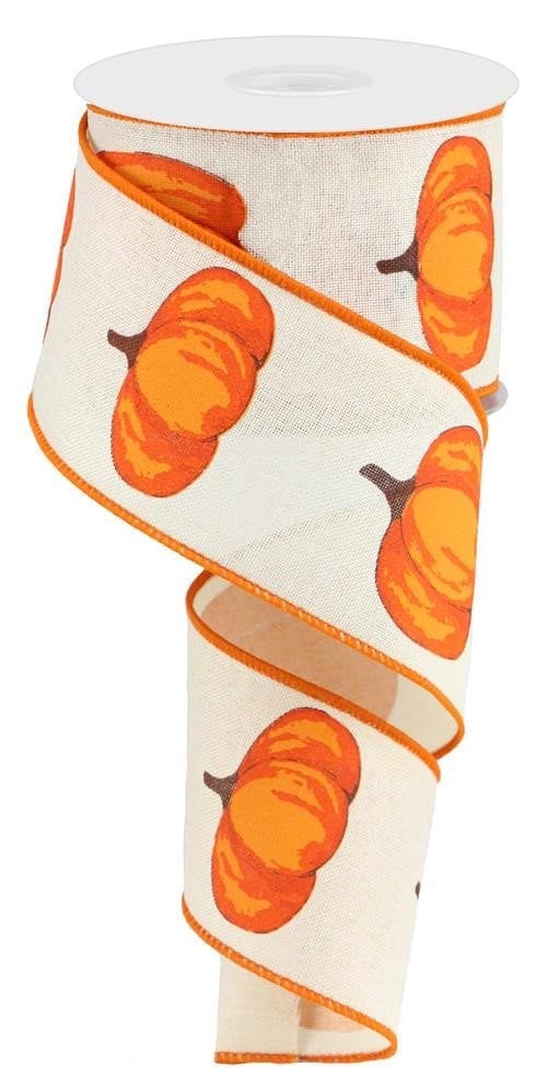 Wired Ribbon - Fall Ribbon - Pumpkin On Royal - Halloween Ribbon - Thanksgiving Ribbon - 2.5" x 10 yards