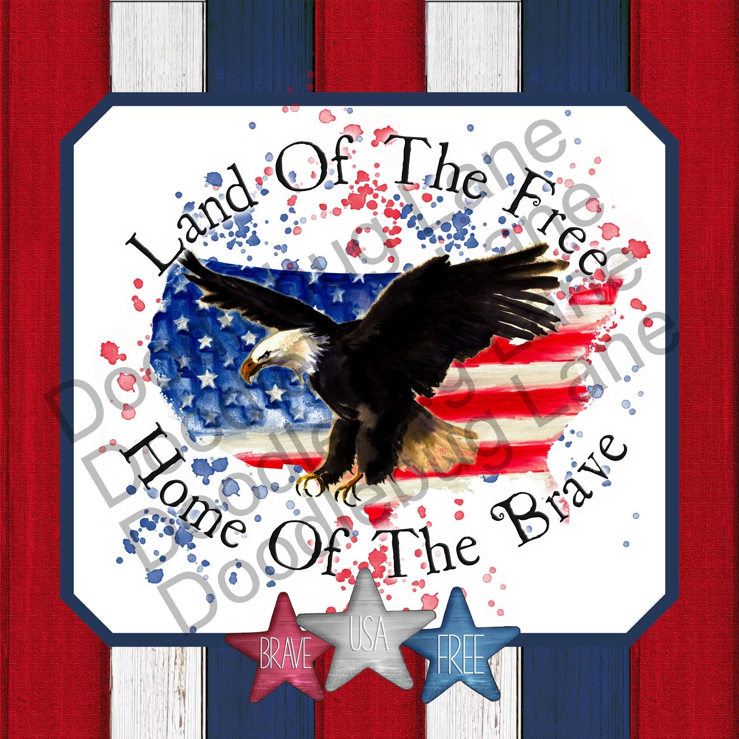 Patriotic Wreath Sign-Land Of The Free-American Flag-Eagle Sign-Red White And Blue-Square Sign-Metal Wreath Sign