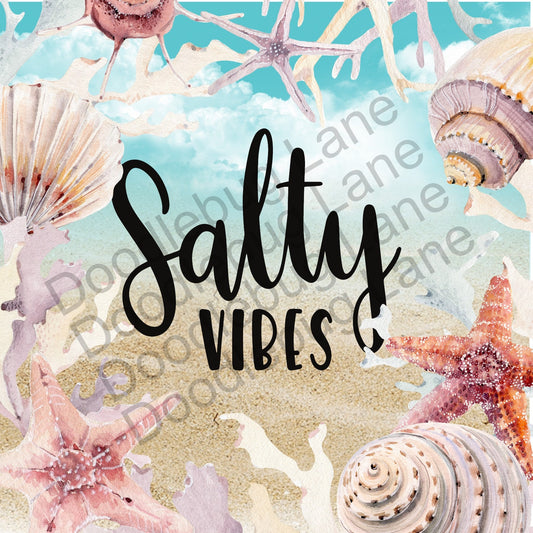 Metal Wreath Sign - Salty Vibes - Beach decor - Summer Wreath Sign - Beach Sign - Shells - Square Sign