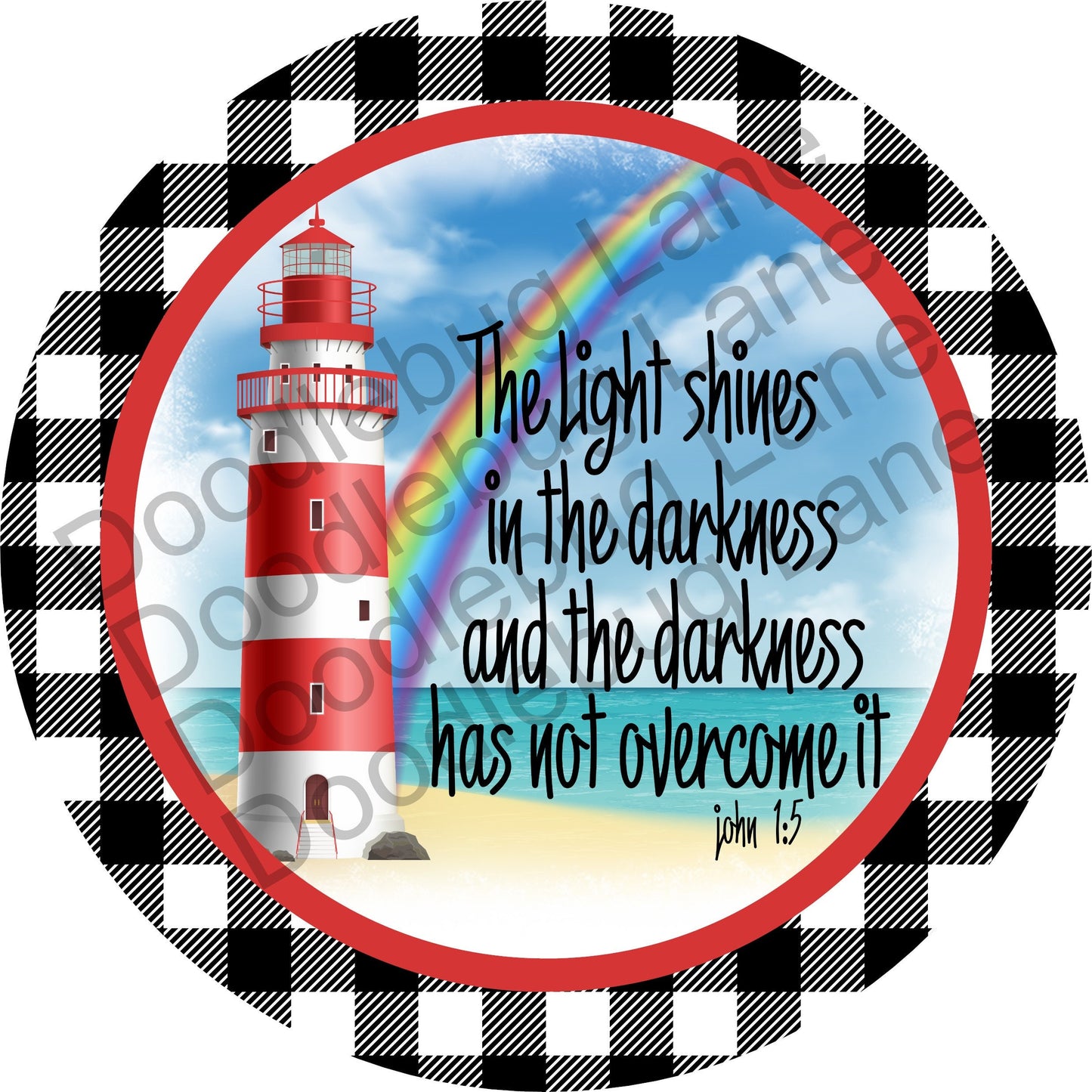 Inspirational Wreath Sign - Lighthouse Sign - Bible Verse - Metal Wreath Sign - Rainbow Sign - Round Sign