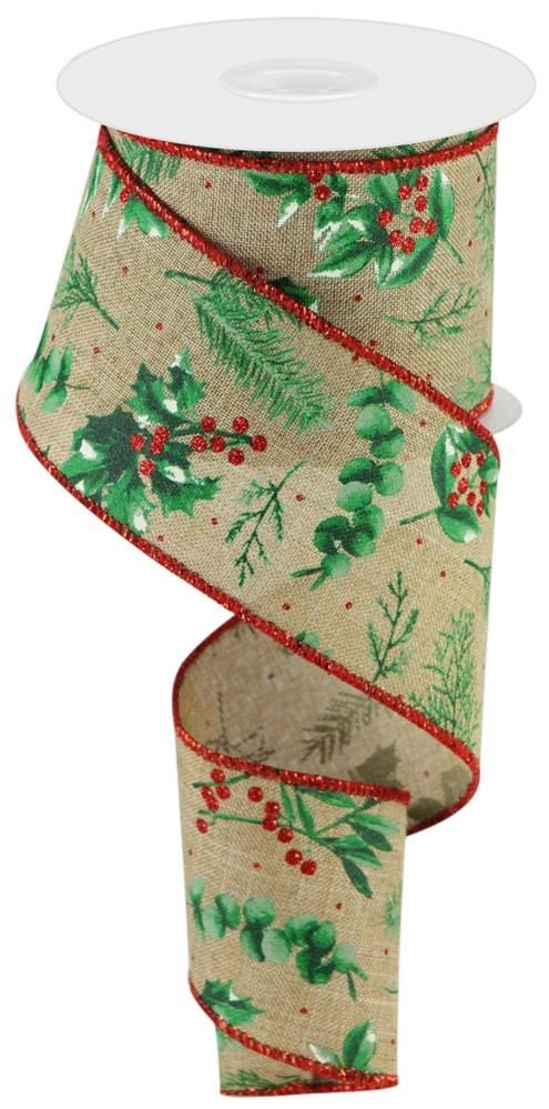 Wired Ribbon - Christmas Ribbon - Winter Foilage - 1.5" x 10 yards - 2.5" x 10 yards