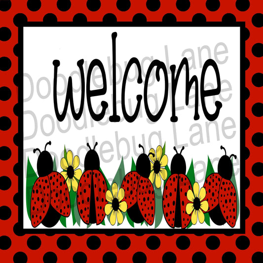 Ladybug Wreath Sign-Welcome Sign-Spring Wreath Sign-Black And Red-Ladybug With Yellow Daisies-Metal Wreath Sign