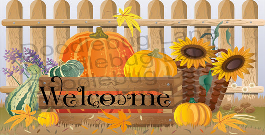 Welcome Sign - Fall Wreath Sign - Welcome Fall Basket  - Pumpkins And Gourds - Rectangle Sign - Metal Wreath Sign