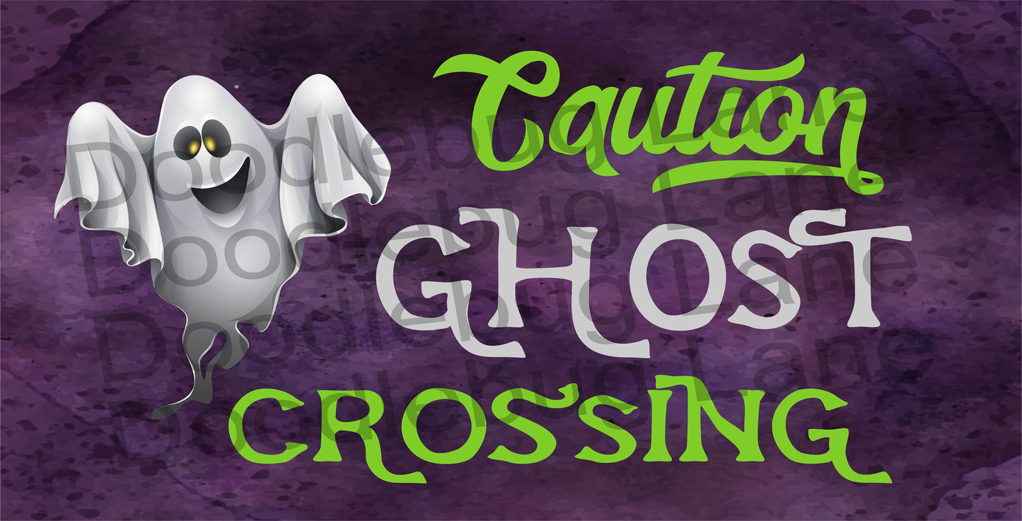 Halloween Wreath Sign - Caution Ghost Crossing - Halloween Decor - Metal Wreath Sign - Rectangle Sign