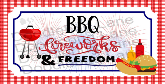 BBQ Fireworks And Freedom-Summer Wreath Decor-Patriotic Sign-4th Of July-Hamburgers And Hot Dogs-Metal Wreath Sign