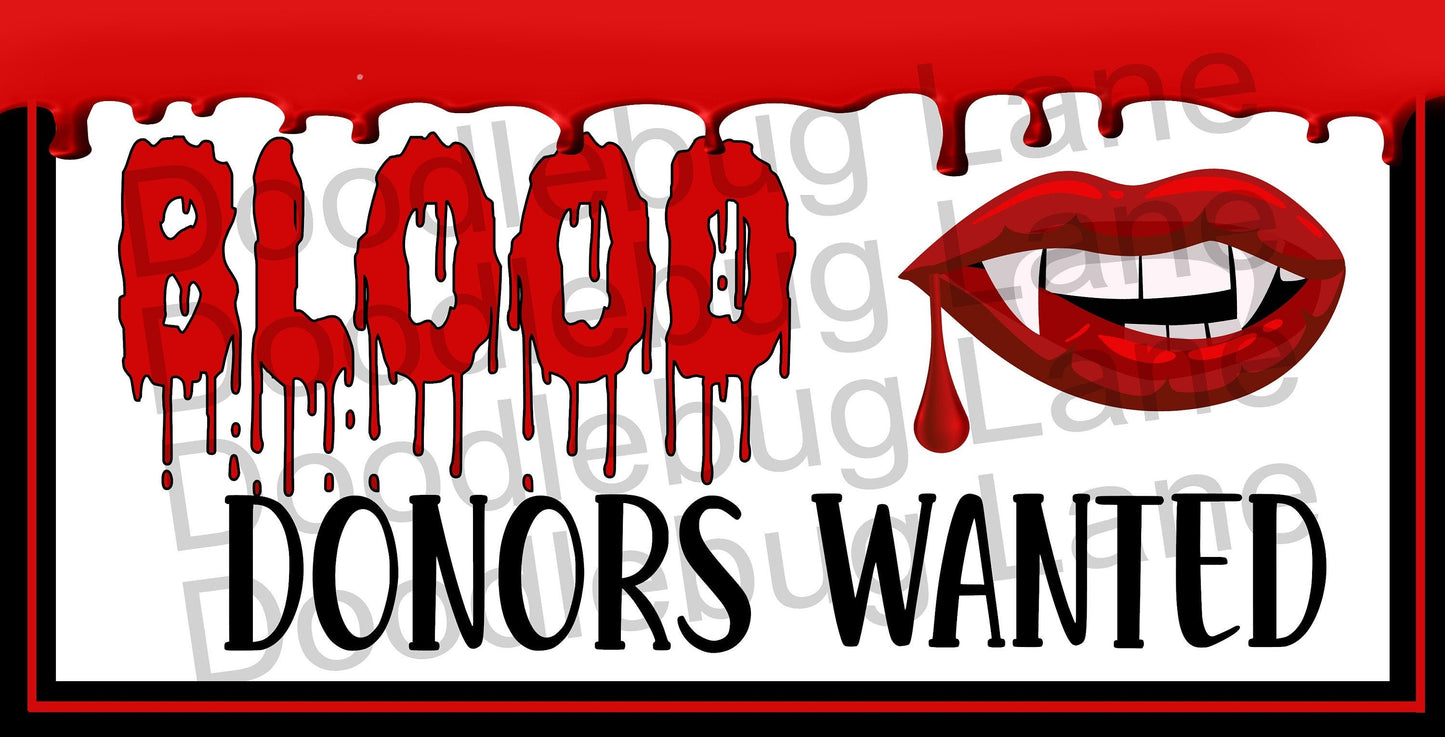 Halloween Sign-Blood Donors Wanted-Vampire Sign-Halloween Wreath Sign-Rectangle Sign-Metal Wreath Sign-Red And Black