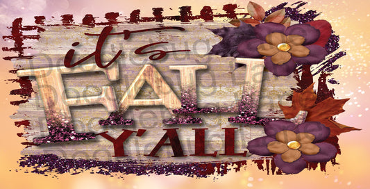 Fall Wreath Sign - Its Fall Yall - Metal Wreath Sign - Rectangle Wreath Sign - Fall Leaves - Purple Glitter