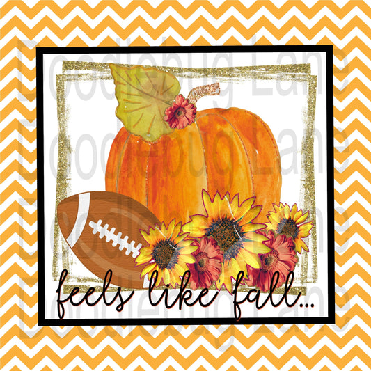 Fall Wreath Sign - Feels Like Fall - Pumpkins and Sunflowers - Metal Wreath Sign - Orange Chevron - Square Sign