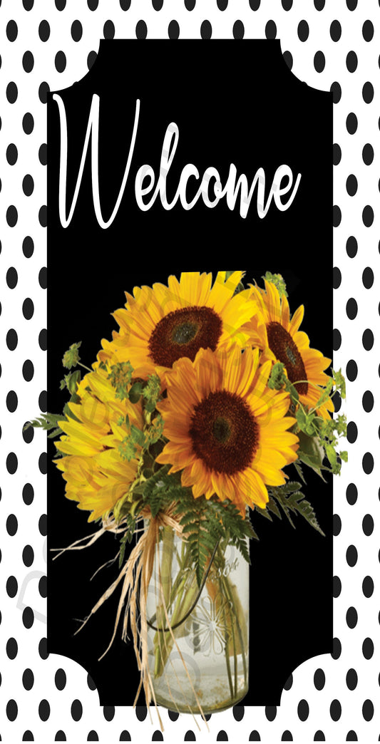 Metal Wreath Sign - Welcome Sunflower In A Jar - Sunflower Wreath Sign - Polka Dot Sign - Mason Jar - Rectangle Sign