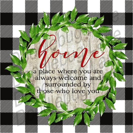 Welcome Sign - Home - Buffalo Plaid - Welcome Wreath Sign - Metal Wreath Sign - Greenery Wreath - Square Sign