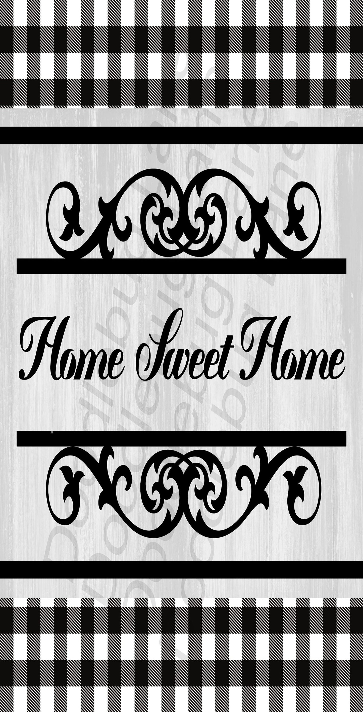 Home Sweet Home - Black And White Plaid - Metal Wreath Sign - Farmhouse Decor - Rectangle Sign