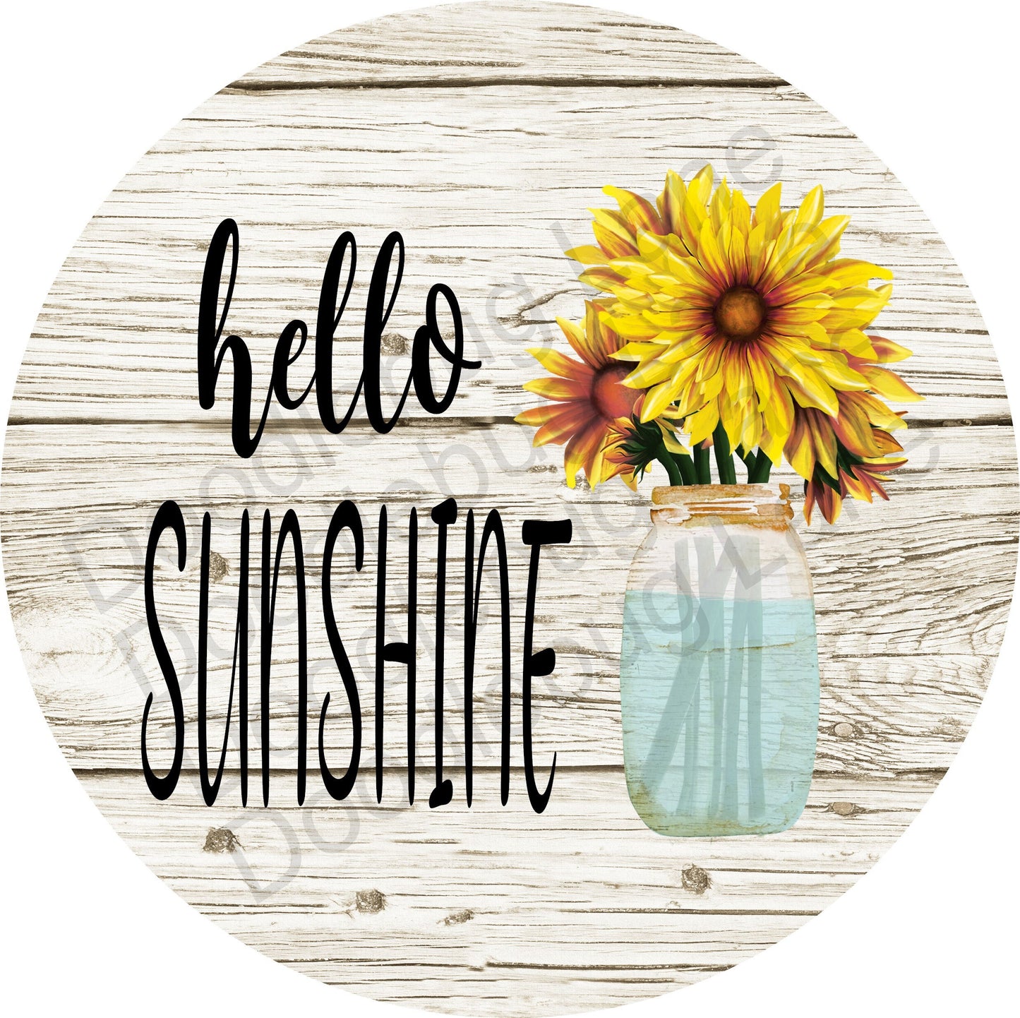 Hello Sunshine-Sunflower Sign-Farmhouse Wreath Sign-Mason Jar-Round Sign-Metal Wreath Sign