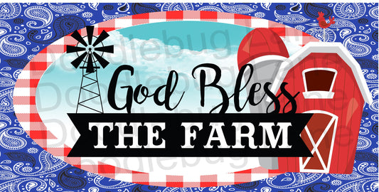 Metal Wreath Sign-God Bless This Farm-Farmhouse Wreath Decor-Farm Scenery-Windmill-Red White And Blue-Rectangle Sign