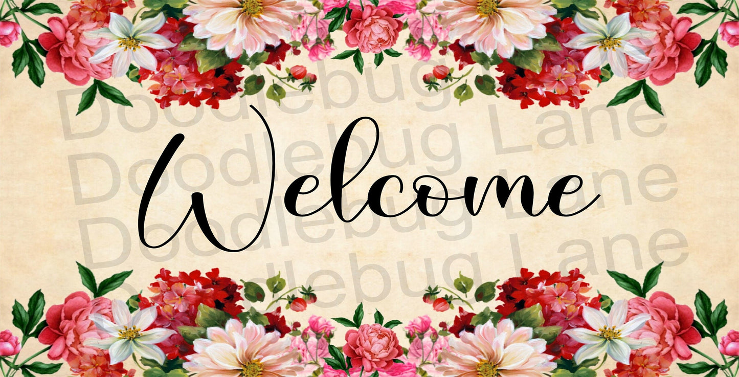 Welcome Wreath Sign-Floral Welcome Sign-Spring Flowers Sign-Everyday Wreath Decor-Metal Wreath Sign-Rectangle Sign