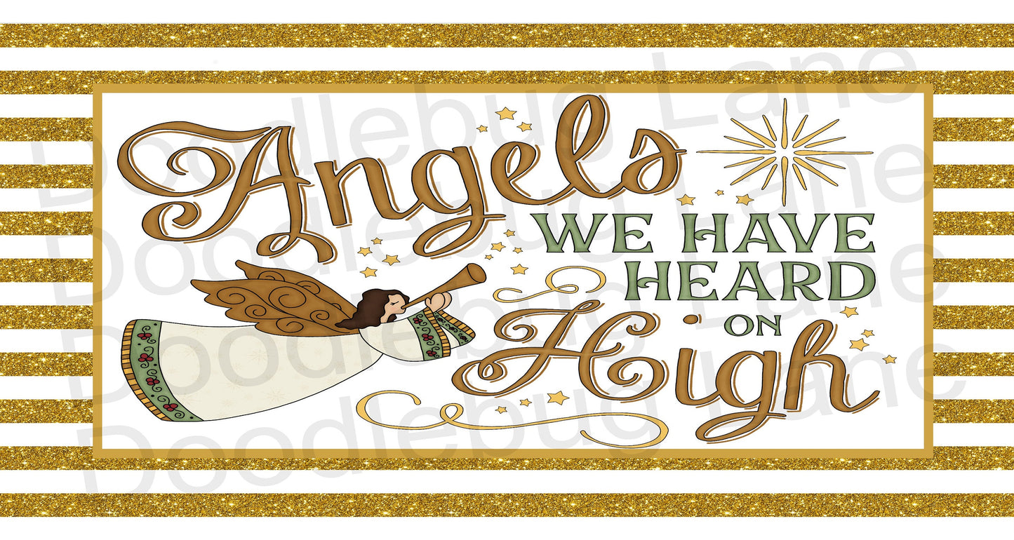 Christmas Wreath Sign - Angels We Have Heard On High - Metal Wreath Sign - Angel Decor For Wreath - Rectangle Sign