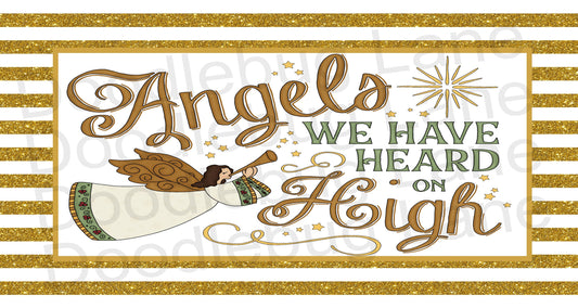 Christmas Wreath Sign - Angels We Have Heard On High - Metal Wreath Sign - Angel Decor For Wreath - Rectangle Sign