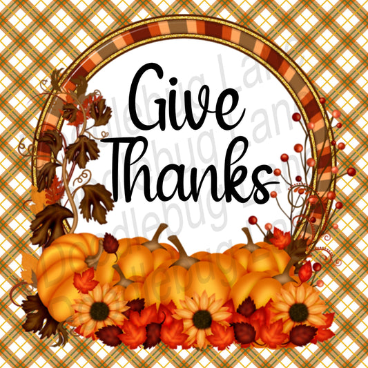 Thanksgiving Wreath Sign - Fall Sign - Metal Wreath Sign - Pumpkin Sign - Square Sign For Wreath - Give Thanks