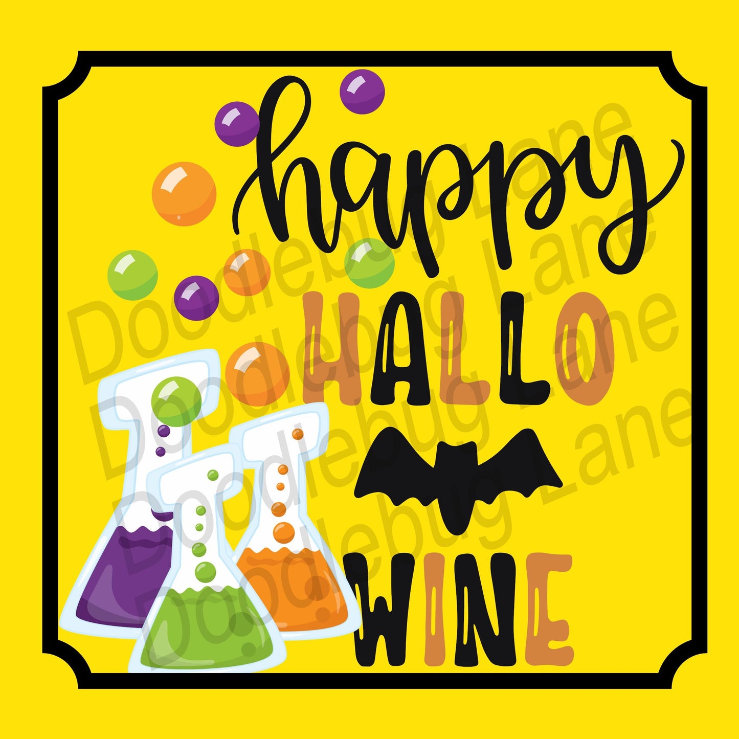 Halloween Wreath Sign-Happy Hallo-wine-Halloween Decor-Metal Wreath Sign-Black Bats-Square Sign