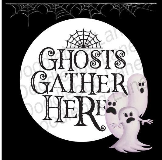 Halloween Wreath Sign-Ghosts Gather Here-Ghost Sign-Halloween Decor-Metal Wreath Sign-Black and White-Spiderweb