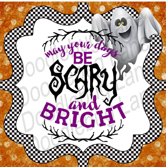 Halloween Wreath Sign - Scary and Bright - Halloween Decor - Ghost Sign - Metal Wreath Sign - Square Sign