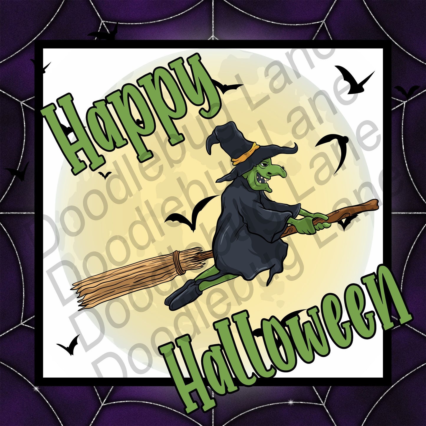 Halloween Wreath Sign - Flying Witch - Witches Broom - Happy Halloween Sign - Metal Wreath Sign - Square Sign