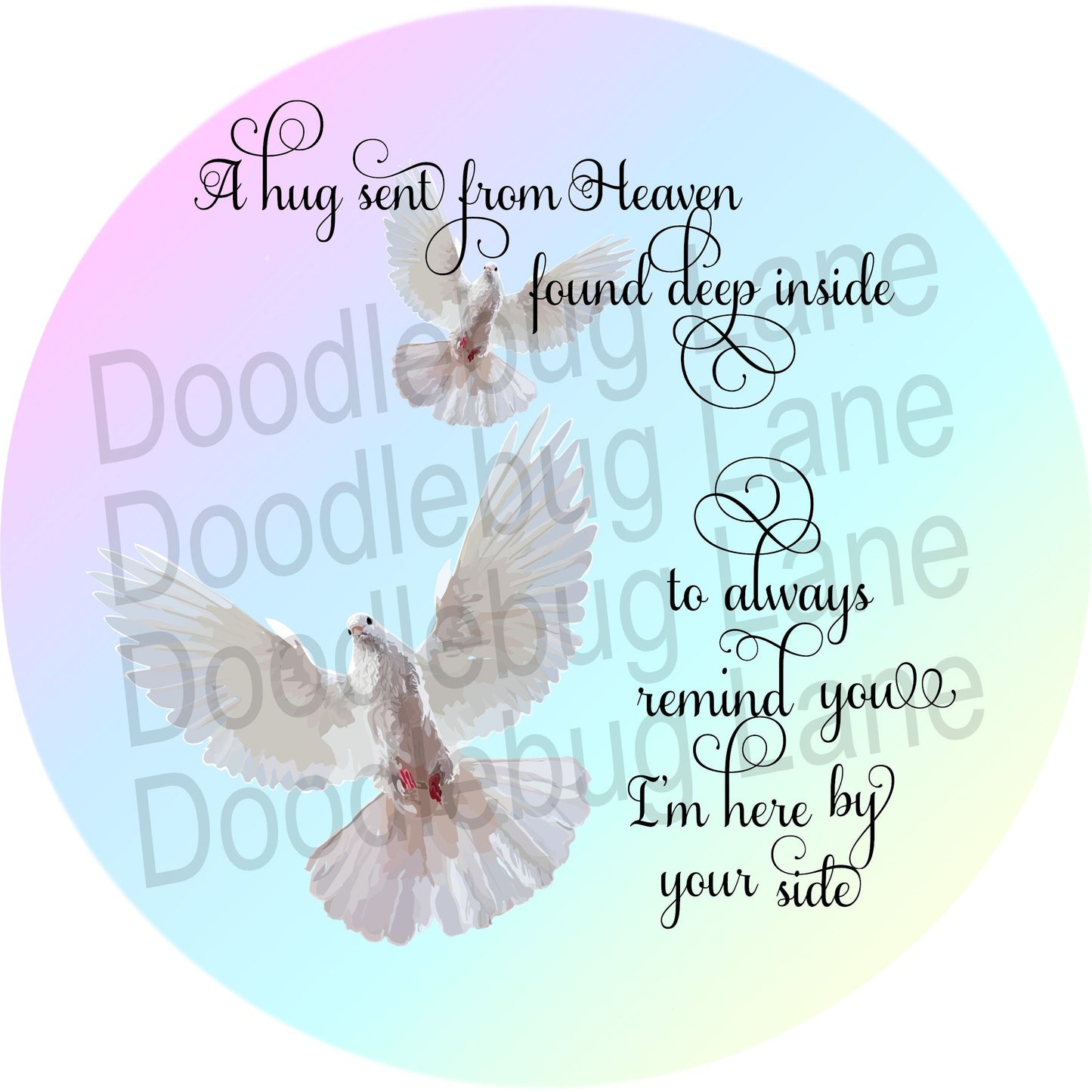 Memorial Wreath Sign - A Hug From Heaven - Doves - Metal Wreath Sign - Memorial Sign - Round Sign