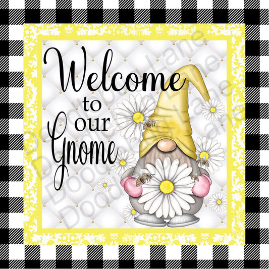 Gnome Wreath Sign-Square Sign-Welcome To Our Gnome- Metal Wreath Sign-Welcome Wreath Sign-Gnome Decor For Wreath