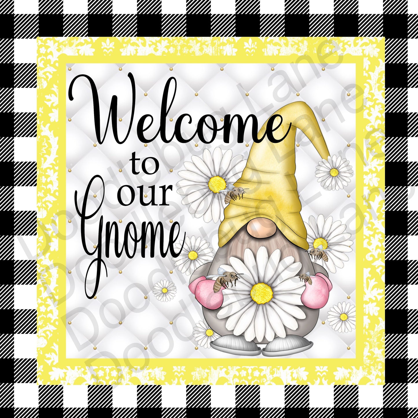 Gnome Wreath Sign-Square Sign-Welcome To Our Gnome- Metal Wreath Sign-Welcome Wreath Sign-Gnome Decor For Wreath