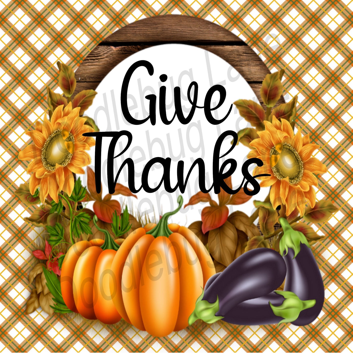 Thanksgiving Sign-Give Thanks-Square Wreath Sign-Fall Sign-Metal Wreath Sign-Pumpkins And Sunflowers