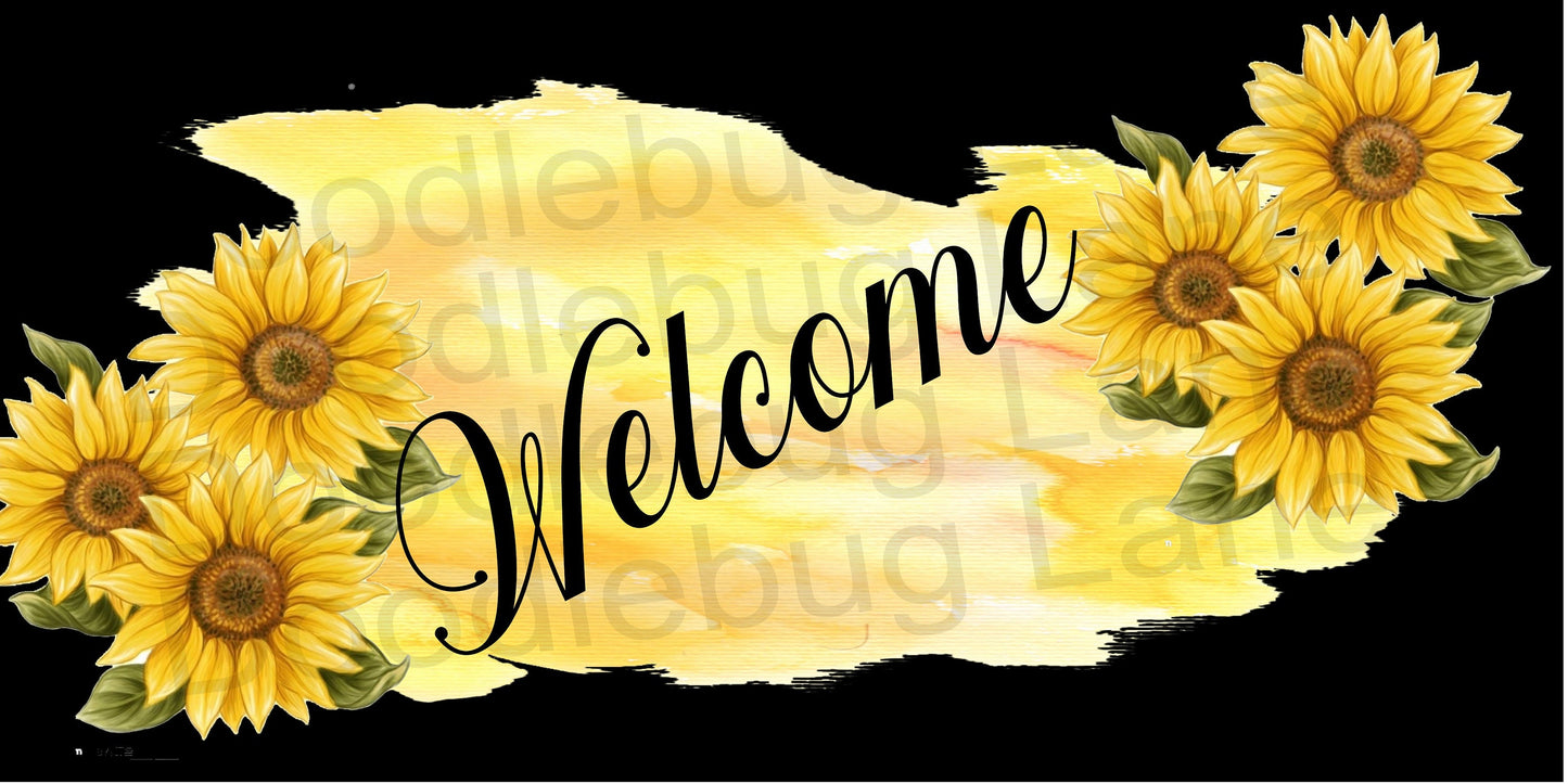 Metal Wreath Sign - Welcome Summer - Sunflower Wreath Sign - Welcome Sign - Black And Yellow - Rectangle Sign