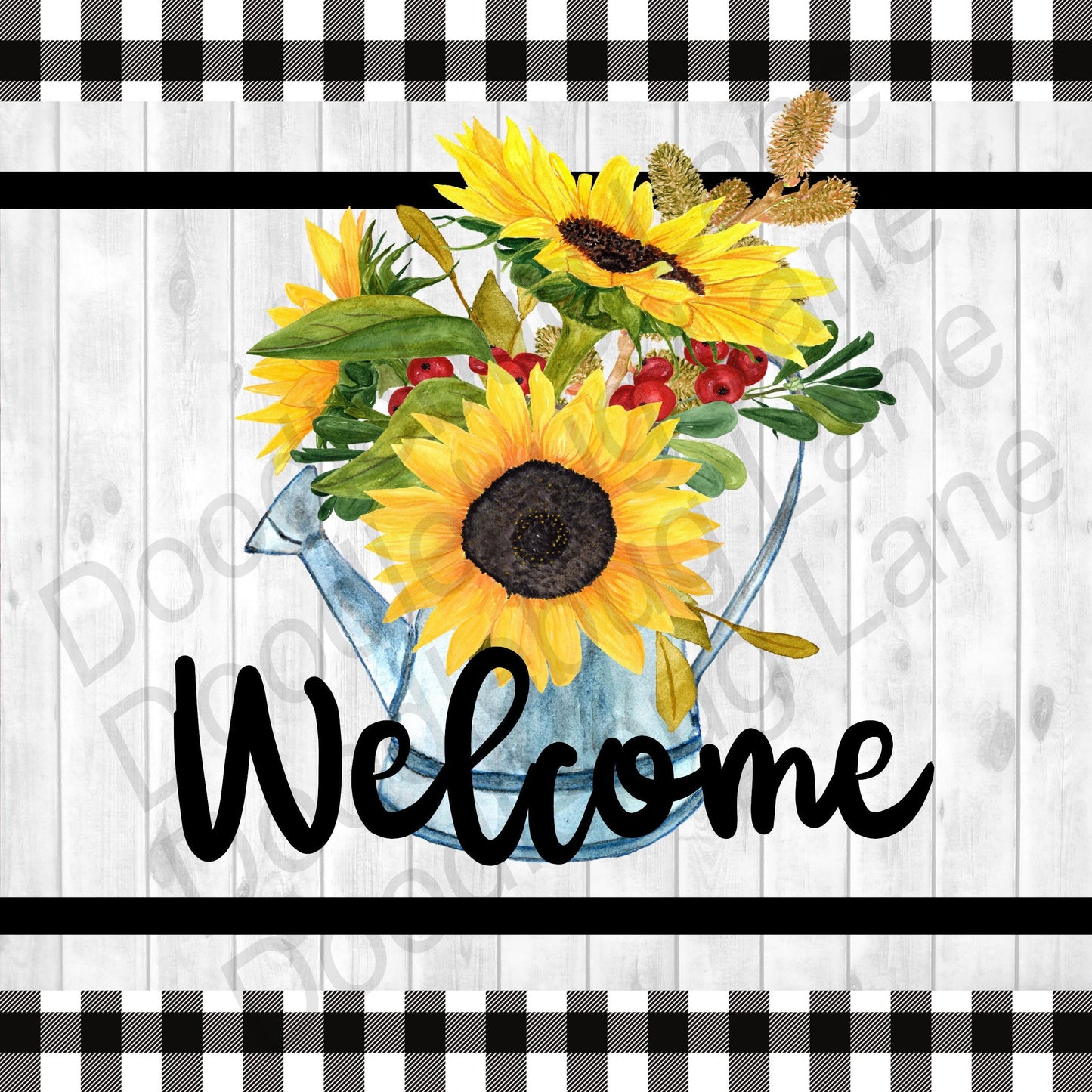 Welcome Wreath Sign-Sunflower Sign-Welcome Sunflower-Farmhouse Decor-Buffalo Plaid-Metal Wreath Sign-Square Sign