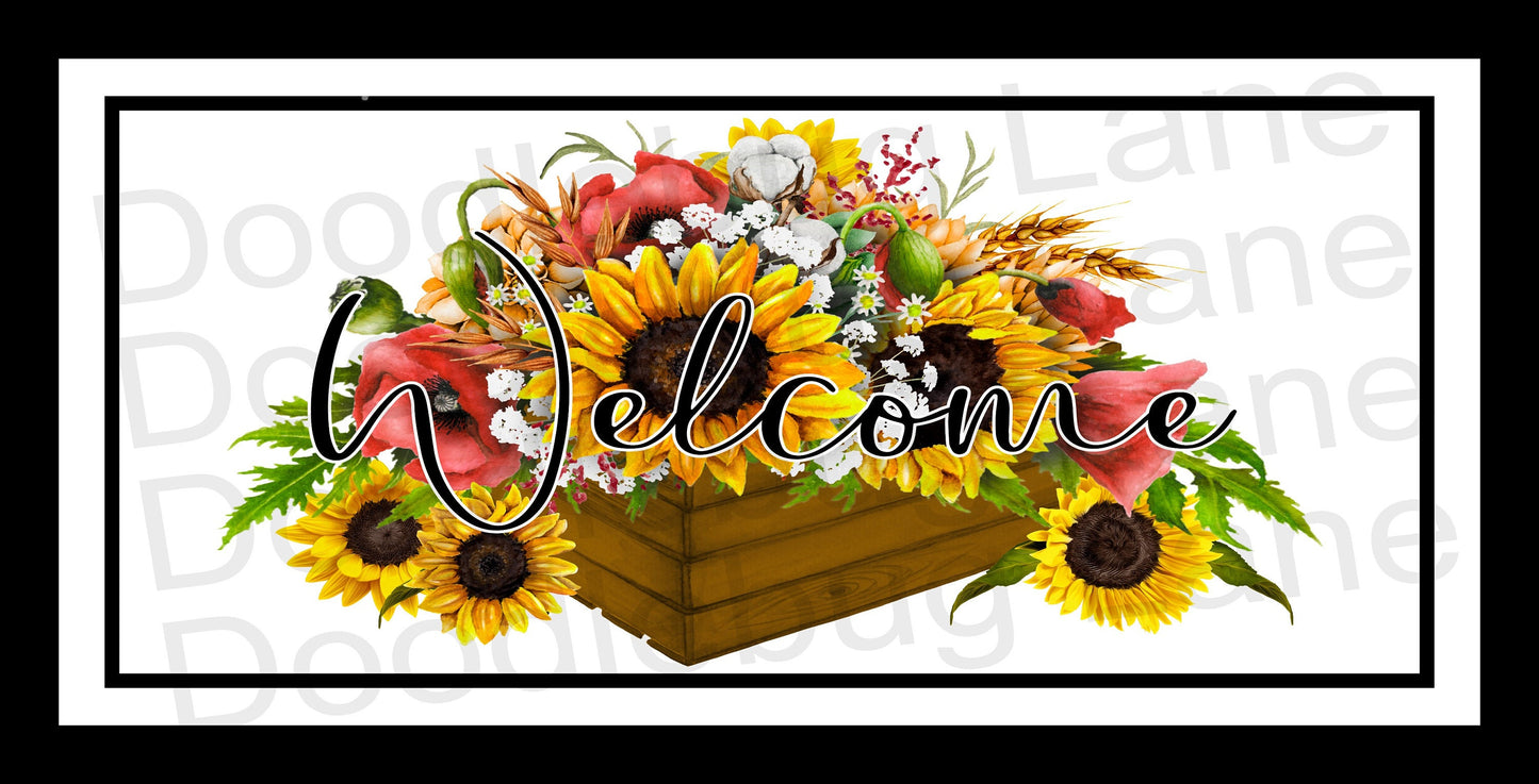 Sunflower Wreath Sign-Welcome Sign-Welcome Wreath Sign-Metal Wreath Sign-Red Poppy Flower-Rectangle Sign