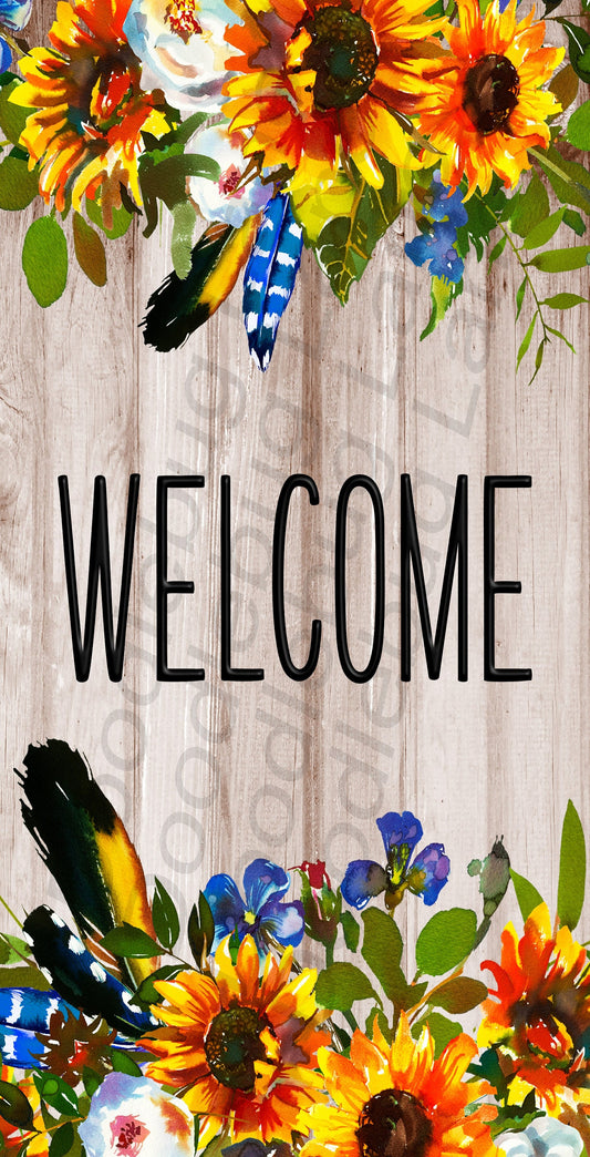 Welcome Wreath Sign - Sunflower Sign - Sunflower Decor - Metal Wreath Sign - Welcome Sign - Rectangle Sign