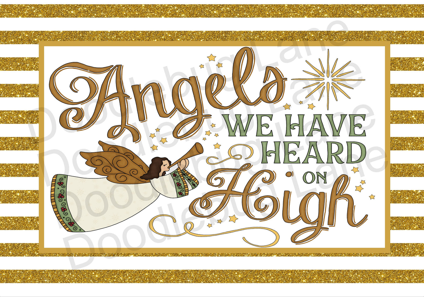 Christmas Wreath Sign - Angels We Have Heard On High - Metal Wreath Sign - Angel Decor For Wreath - 8" x 12" Rectangle