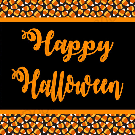 Halloween Wreath Sign - Candy Corn Decor - Happy Halloween - Black and Orange - Metal Wreath Sign - Square Sign