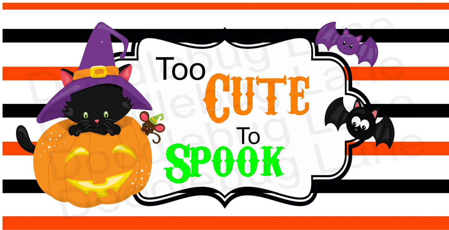 Halloween Wreath Sign-Too Cute to Spook-Black Bat-Rectangle Sign-Metal Wreath Sign-Black Cat-Jack-o-lantern