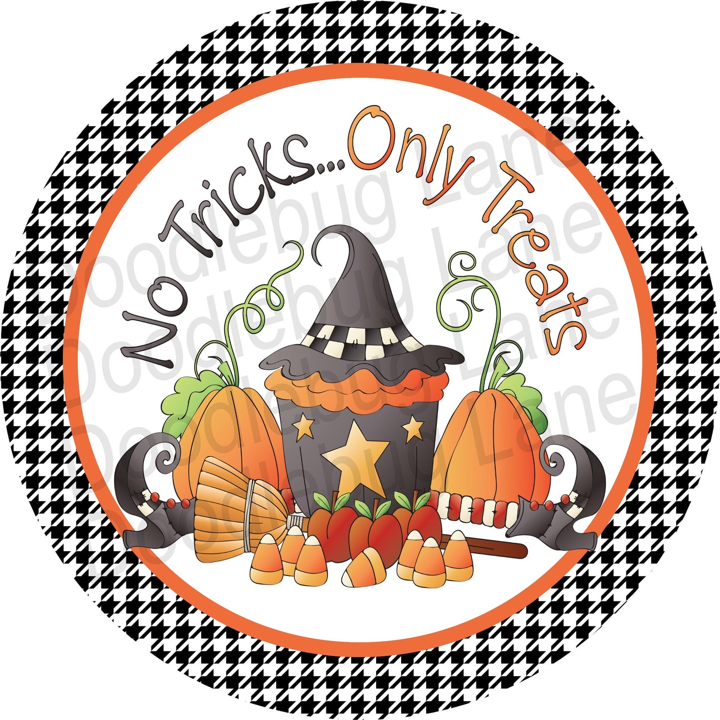 Halloween Wreath Sign-Halloween Candy-No Tricks Only Treats-Metal Wreath Sign-Halloween Sign-Round Sign