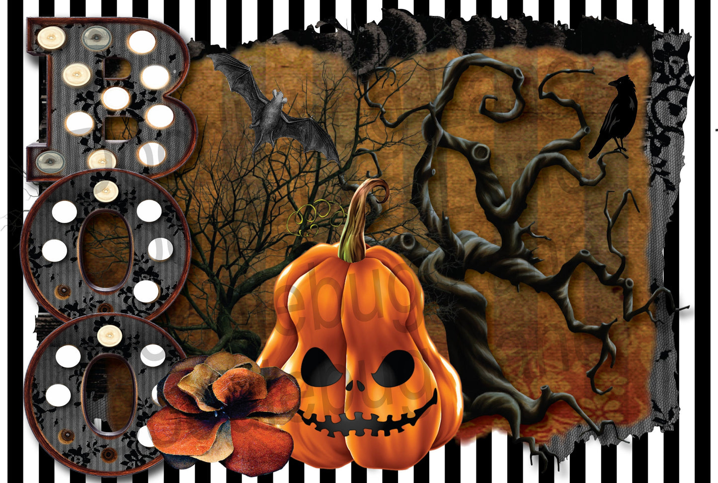 Halloween Sign-Metal Wreath Sign-Boo-Jack-O-Lantern-Spooky Wreath Sign-Orange and Black-Haunted Tree-Rectangle Sign