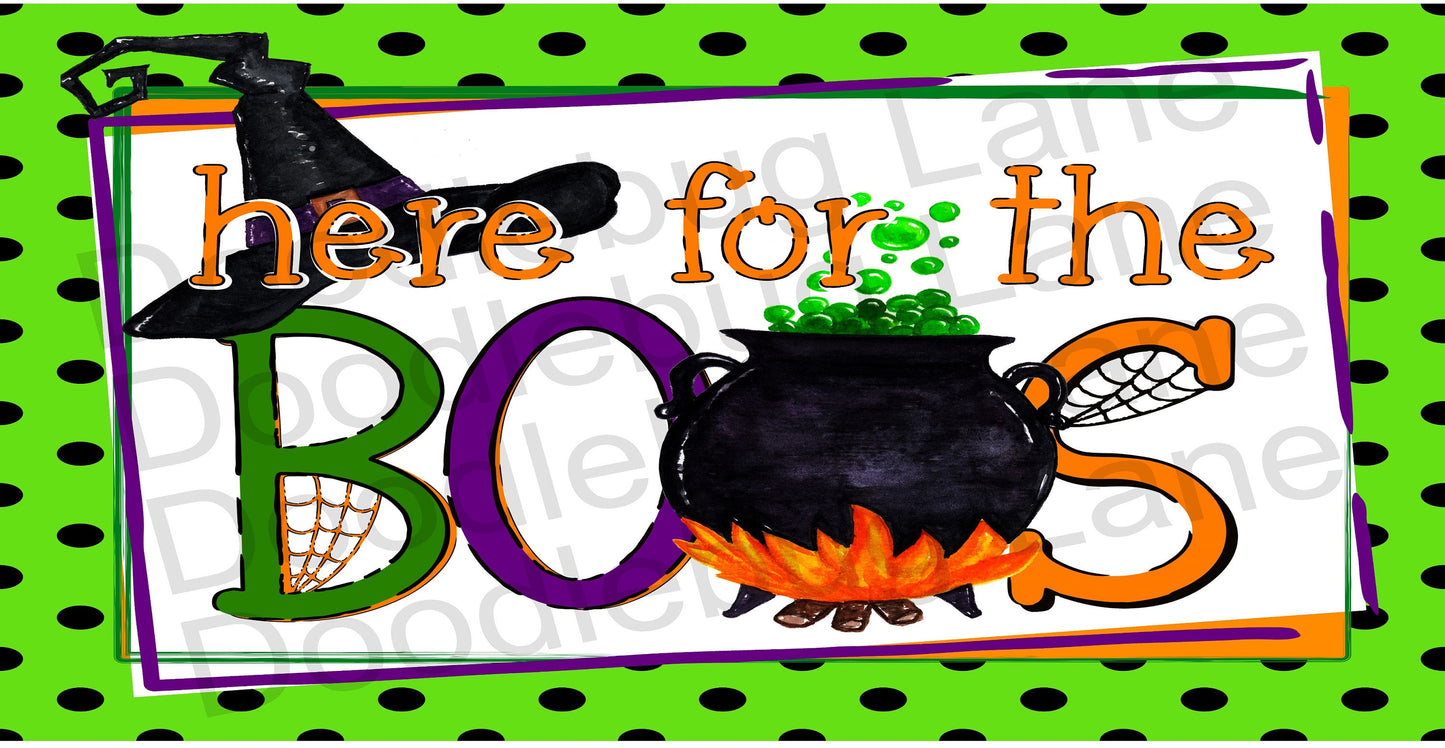 Halloween Wreath Sign-Metal Wreath Sign-Here For The Boos-Halloween Sign-Witch Cauldron-Spiderwebs-Rectangle Sign