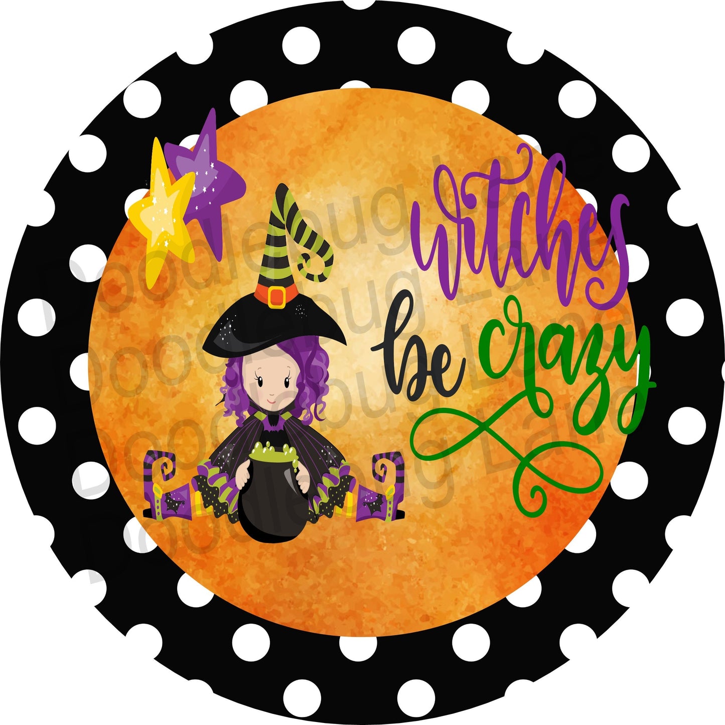 Halloween Wreath Sign-Witches Be Crazy-Halloween Decor-Witch Sign-Metal Wreath Sign-Black Cauldron-Round Sign