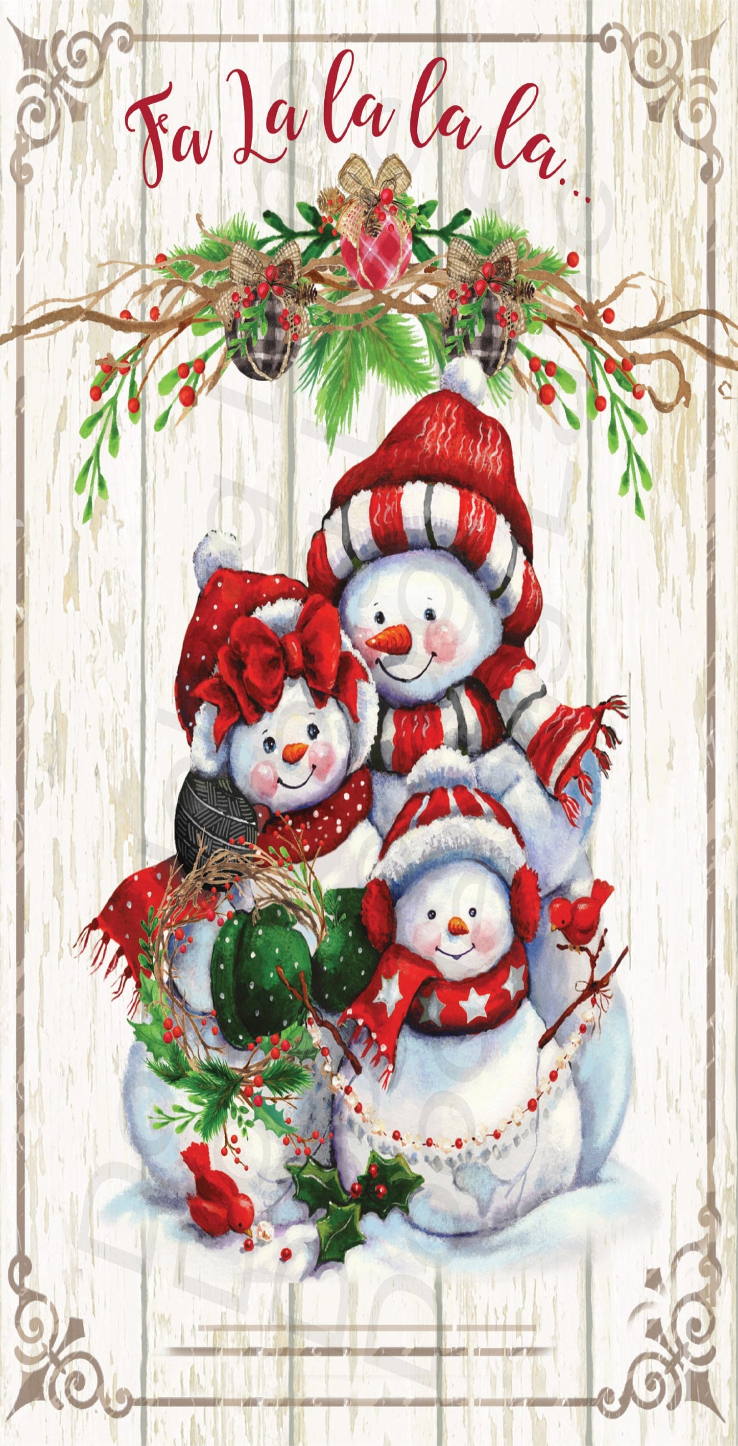 Christmas Wreath Sign - Fa La La La La - Snowman Trio - Christmas Decor - Snowman Sign - Metal Wreath Sign -