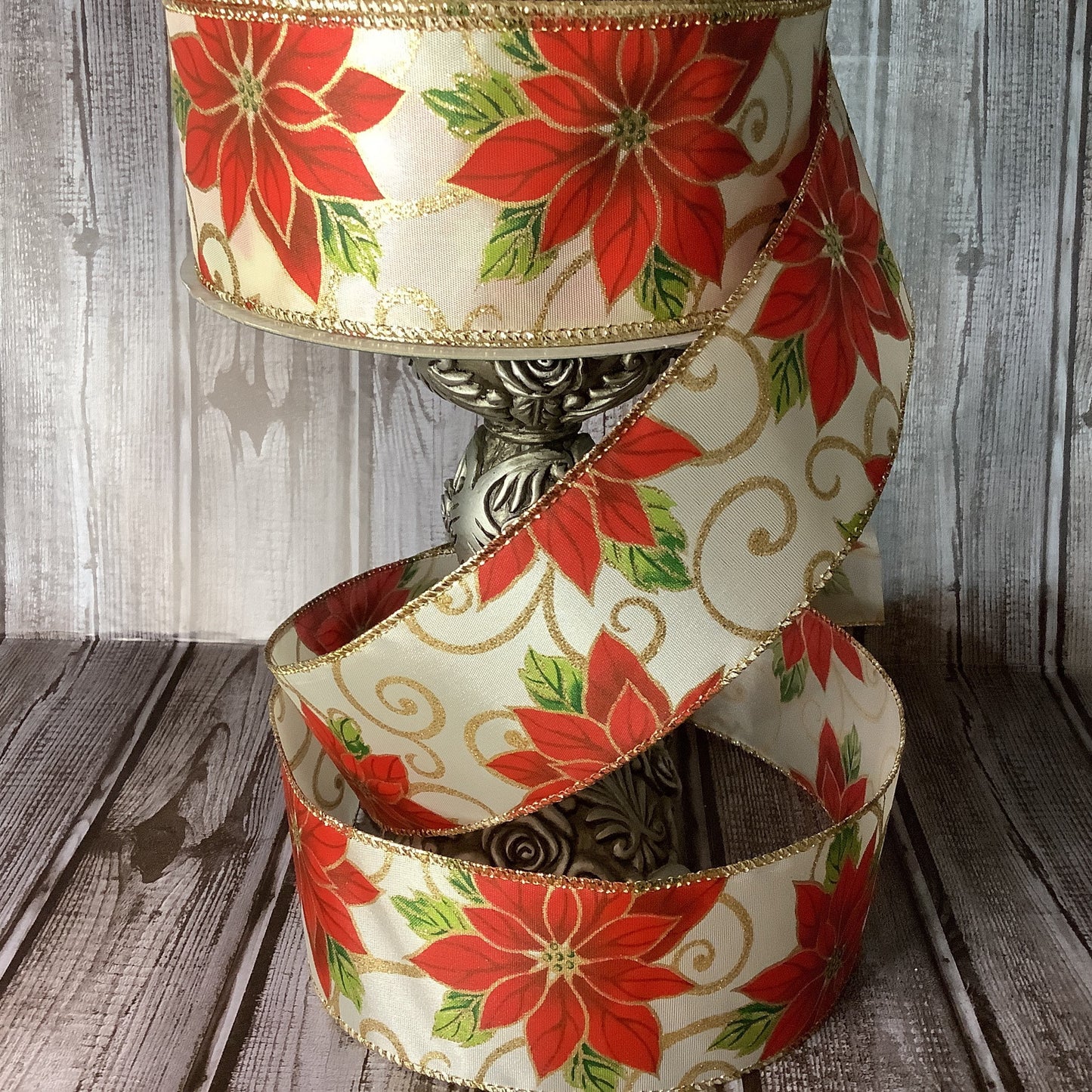 2.5" X 5 Yards Wired Ribbon - Christmas Poinsettia Ribbon - Christmas Flower - Floral Ribbon - Ribbon By The Yard