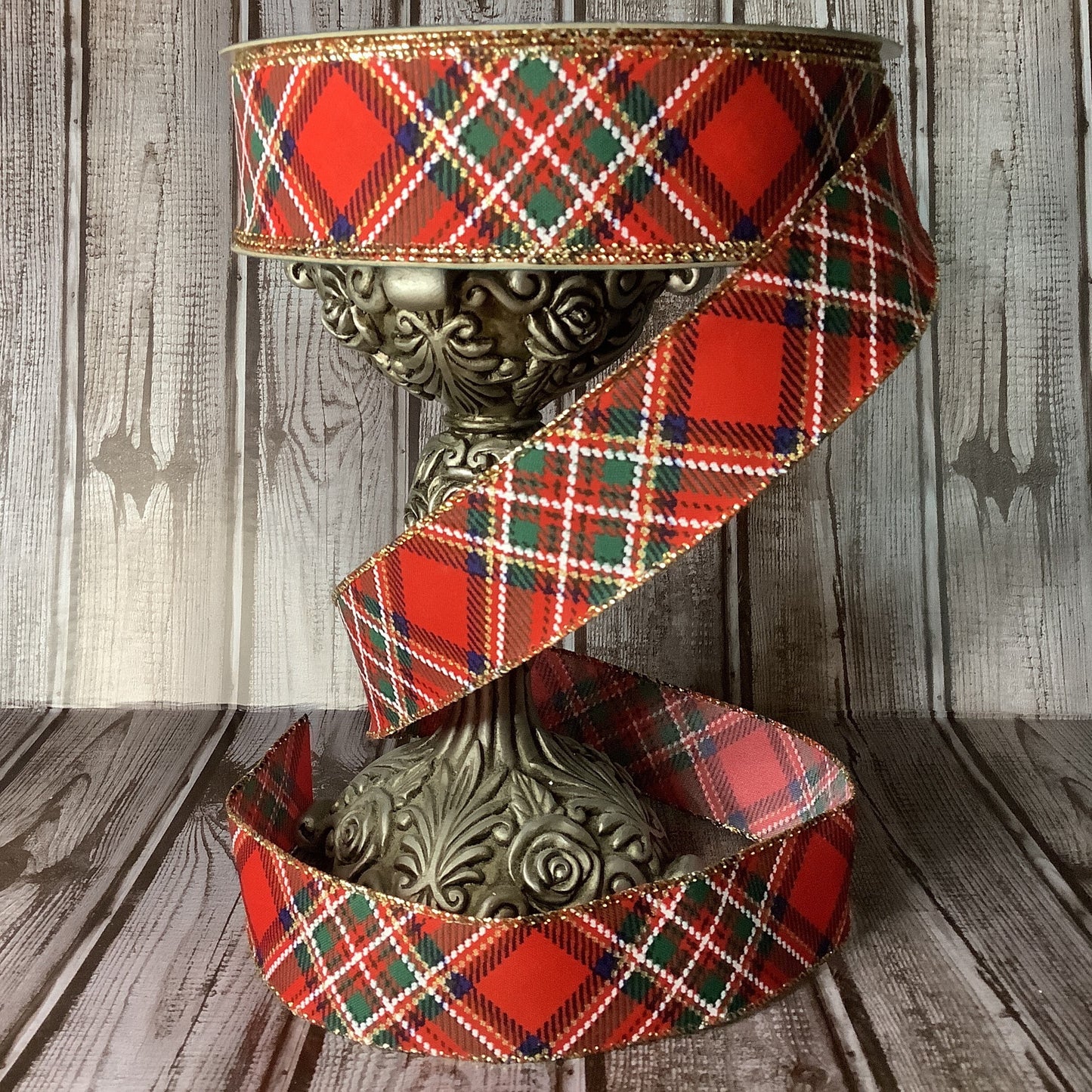 1.5" x 5 yards Wired Christmas Ribbon - Red Blue Green And White Plaid Ribbon - Christmas Ribbon-Farmhouse Christmas Ribbon