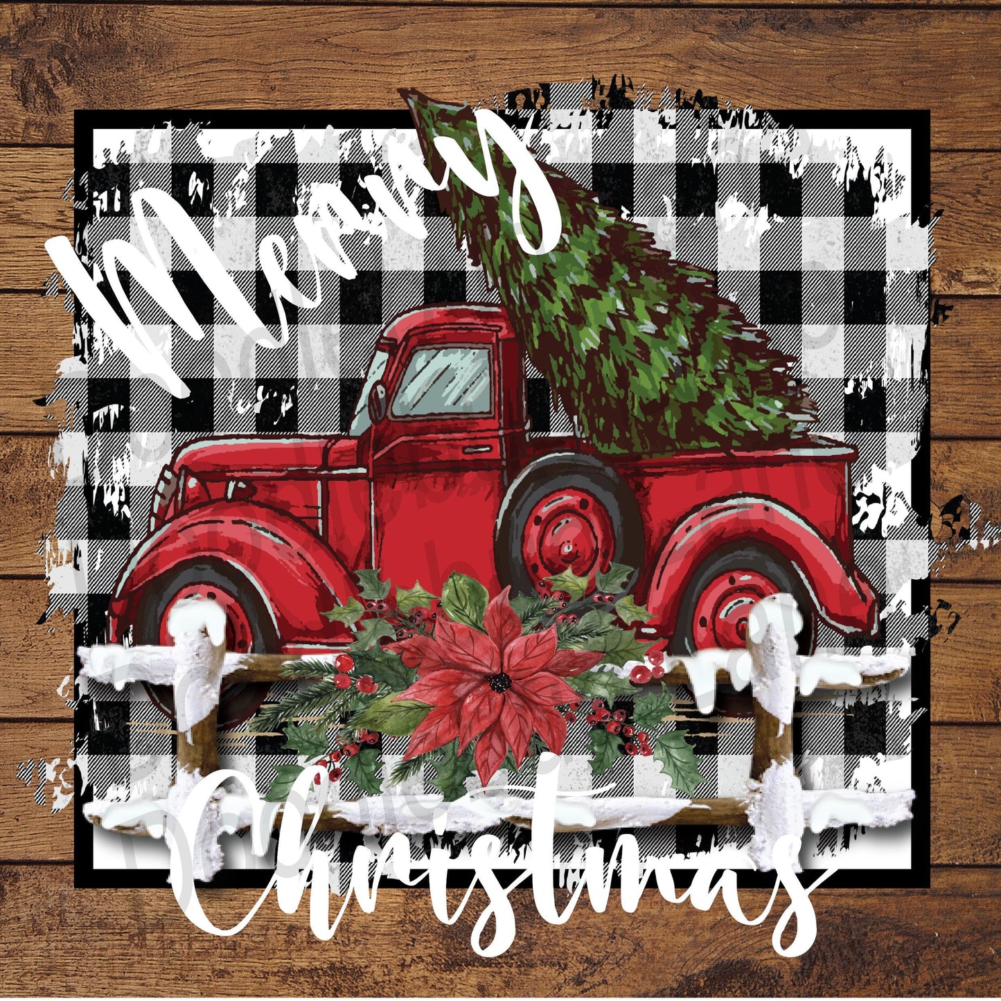 Square Wreath Sign - Christmas Sign For Wreath - Vintage Red Truck - Merry Christmas - Metal Wreath Sign