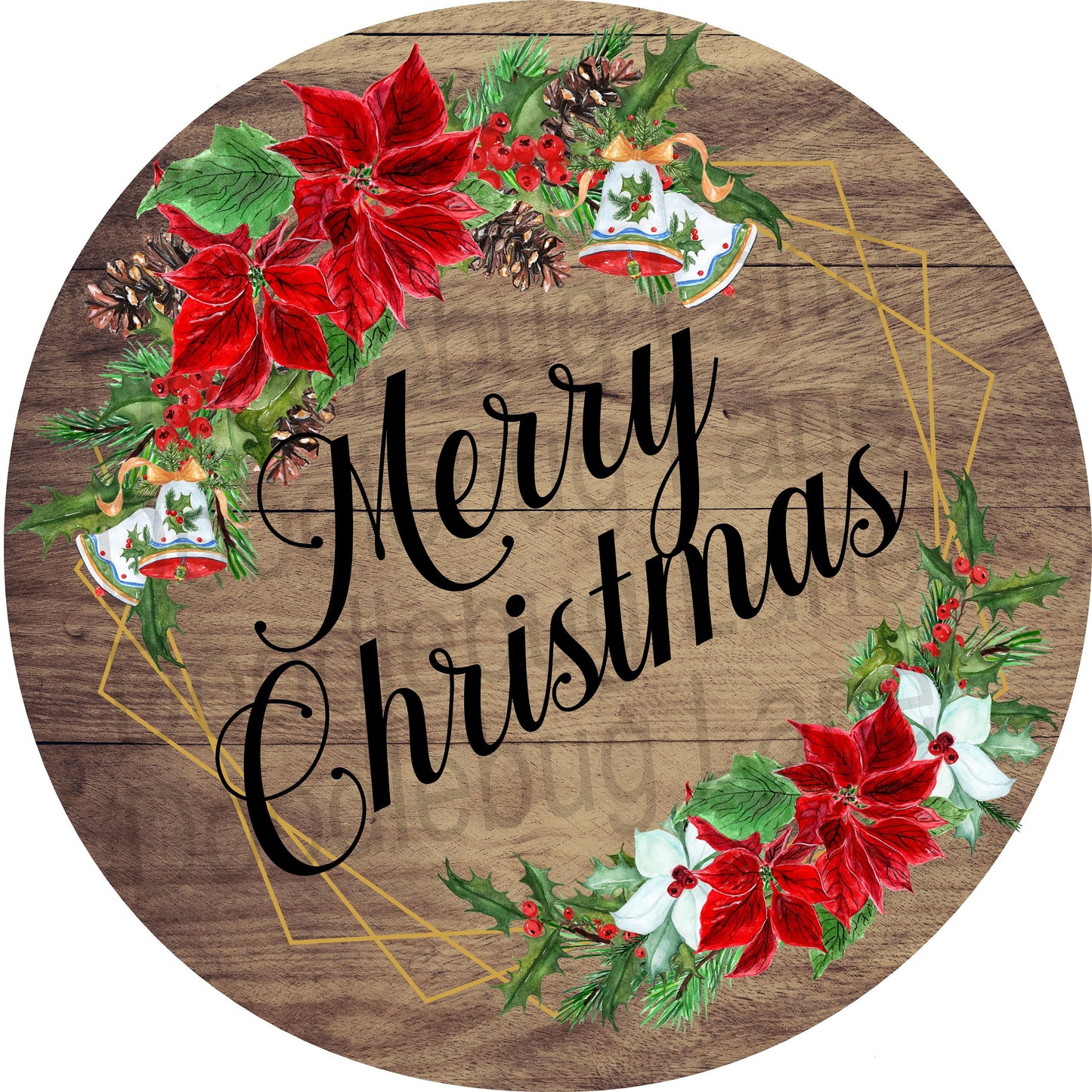 Christmas Wreath Sign - Merry Christmas - Metal Wreath Sign - Poinsettia Decor - Round Sign - Christmas Decor