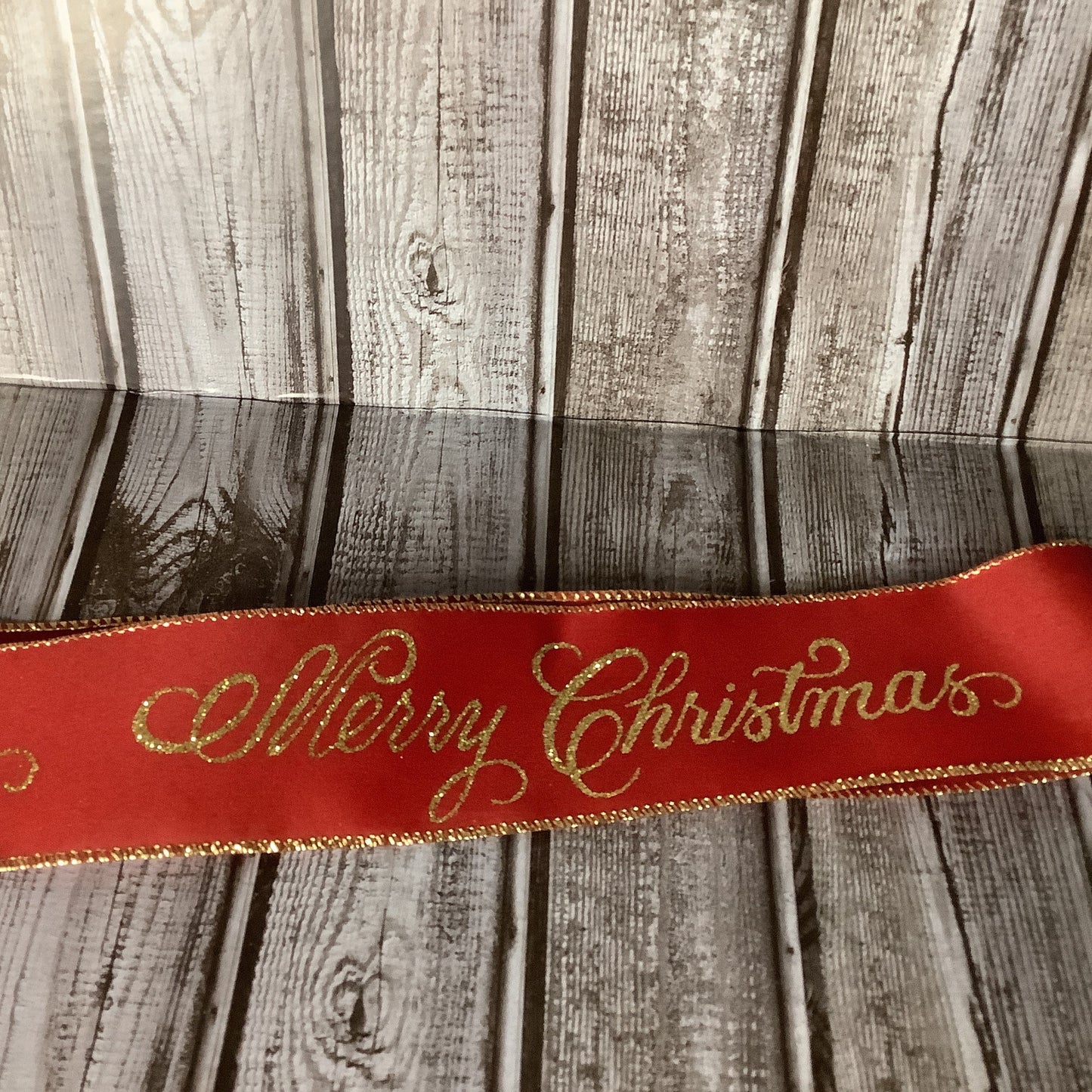 2.5" X 5 Yards Red Christmas Ribbon - Merry Christmas Written In Gold Glitter - Traditional Red And Gold Christmas Ribbon -Wired Edge Ribbon