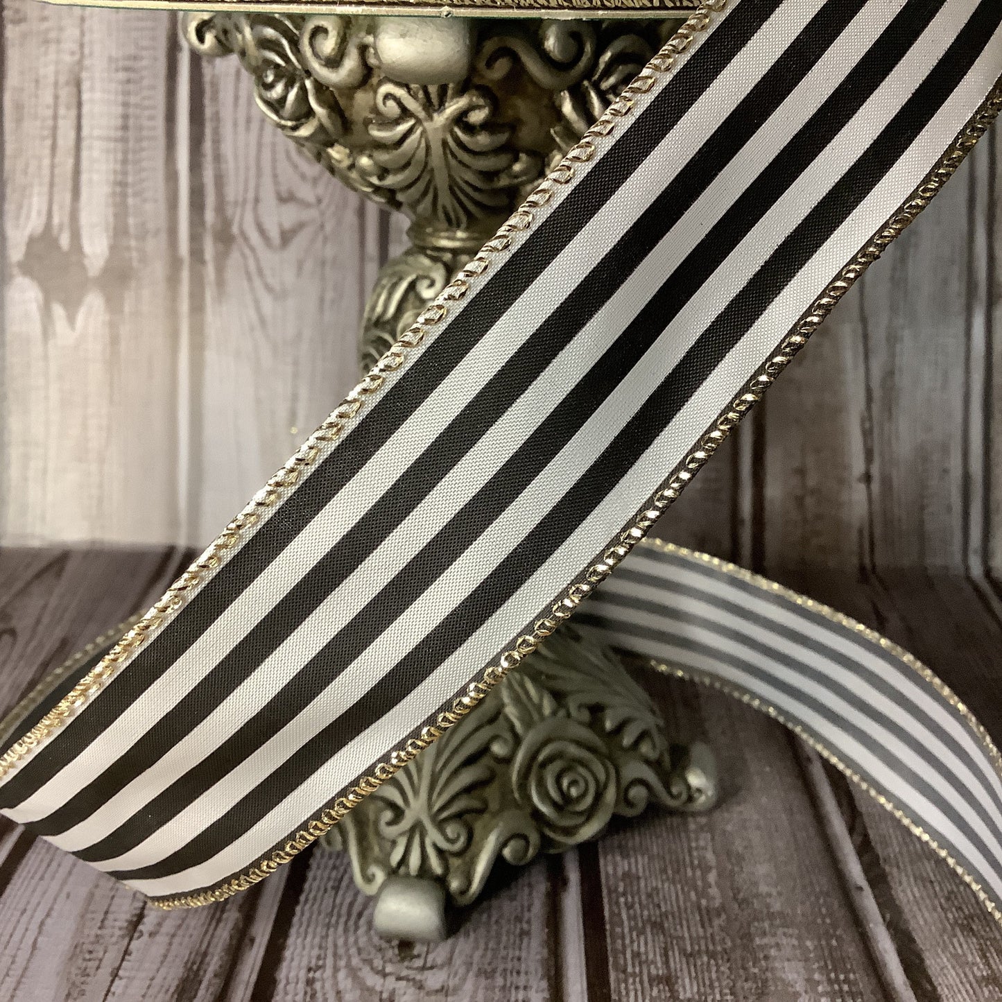 1.5" X 5 Yards Black And White Striped Ribbon - Wired Ribbon - Farmhouse Ribbon - Christmas Ribbon - Halloween Ribbon - Versatile Ribbon