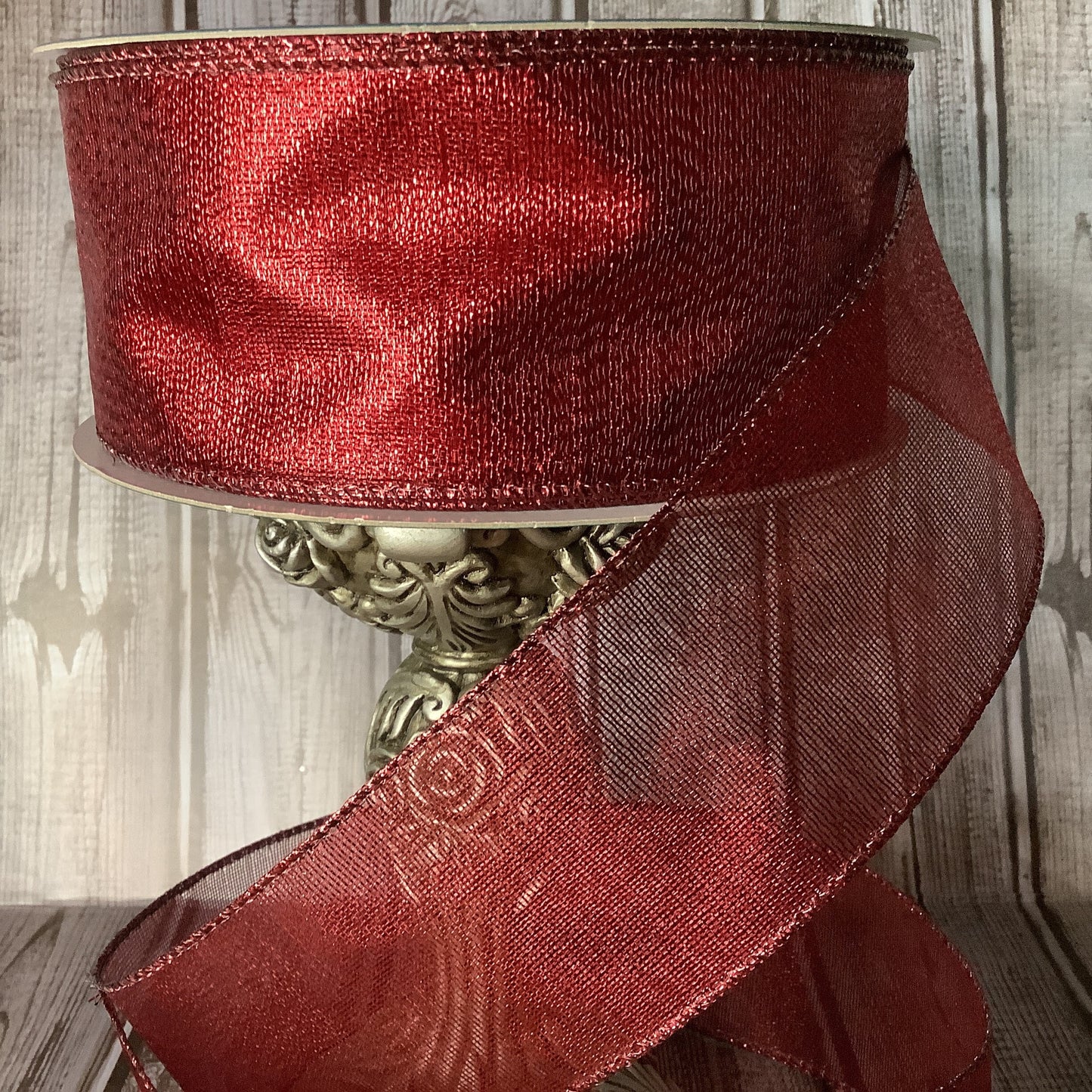 2.5" X 5 Yards Red Metallic Sheer Ribbon - Wired Ribbon - Christmas Ribbon - Valentines Day Ribbon - Patriotic Ribbon