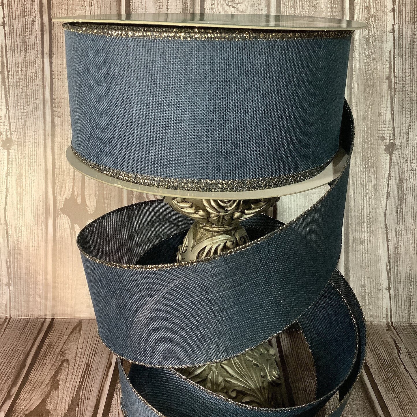 2.5" X 5 yards Navy Blue Wired Ribbon - Farmhouse Ribbon - Christmas Ribbon - Fall Ribbon - All Occasion Ribbon