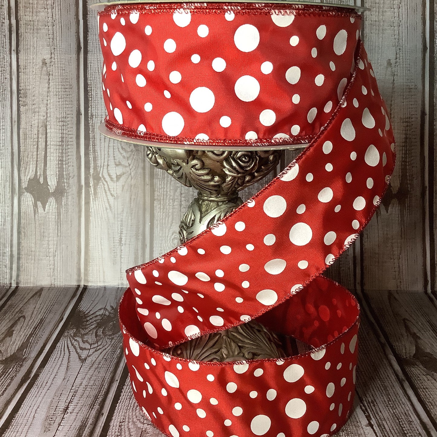 2.5" Red And White Polka Dot Wired Ribbon - Christmas Ribbon - Valentines Day Ribbon - Patriotic Ribbon - All Occasion Ribbon